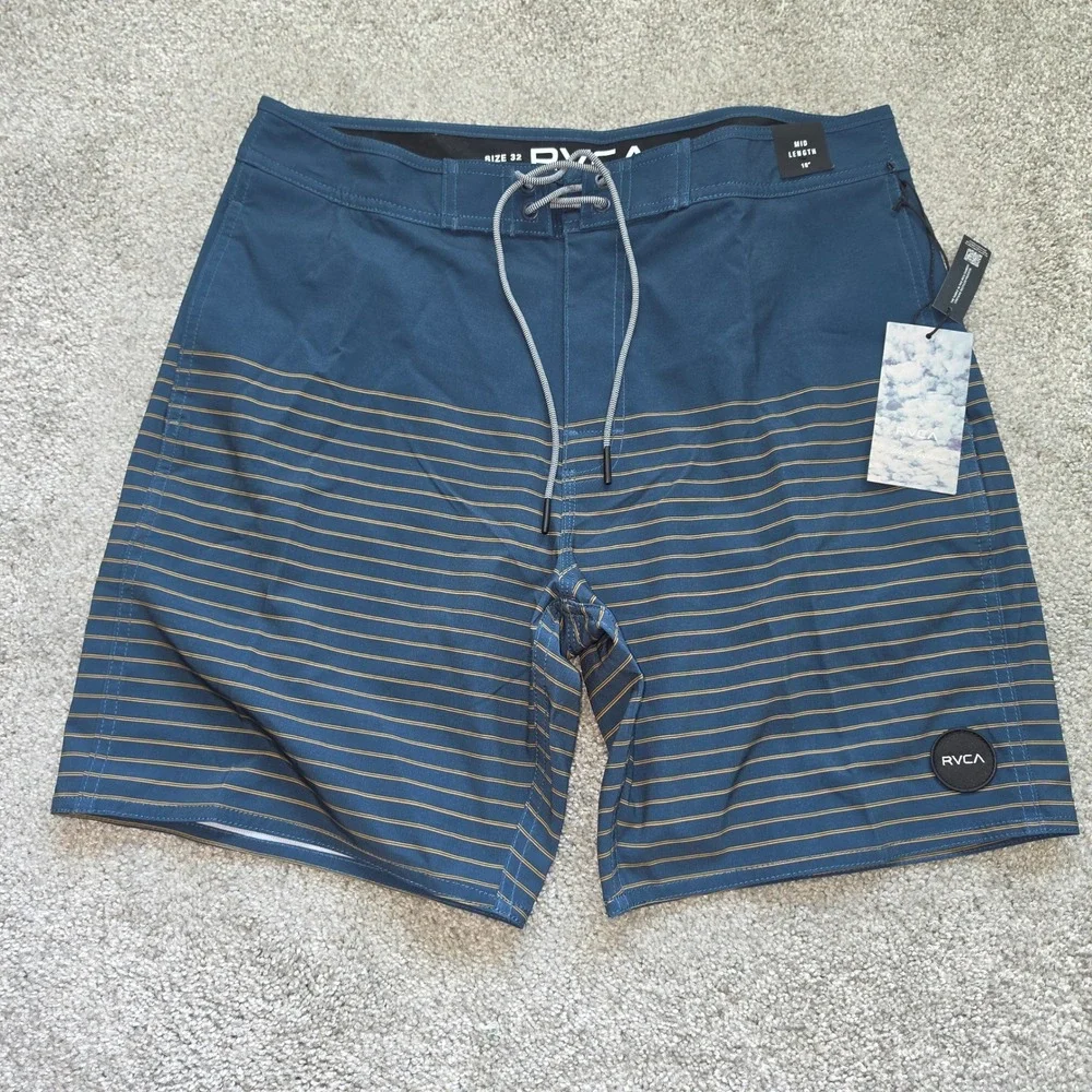 RVCA Mens Curren Caples Special Edition Board Shorts Blue Striped Size 32 NWT